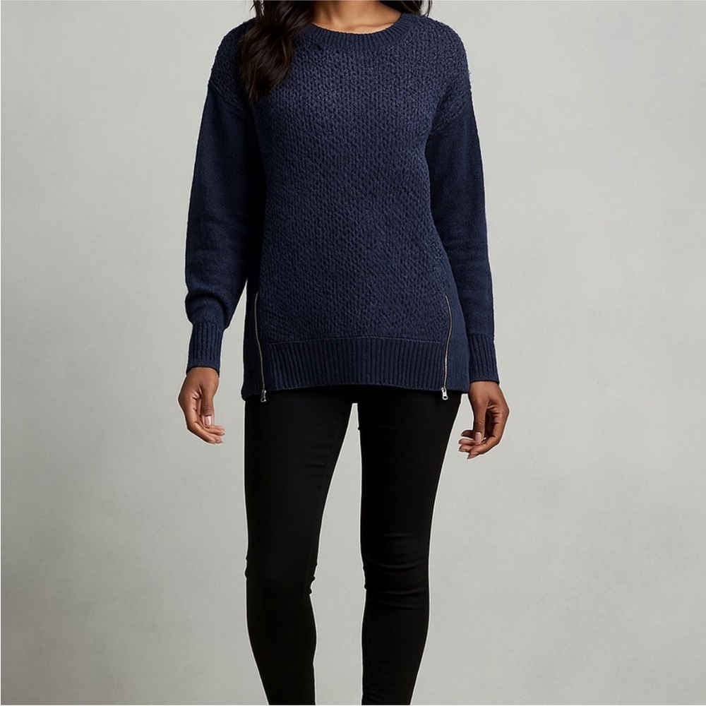 Banana Republic Dark Blue Crew Neck Sweater Side-Zip Detail NWT